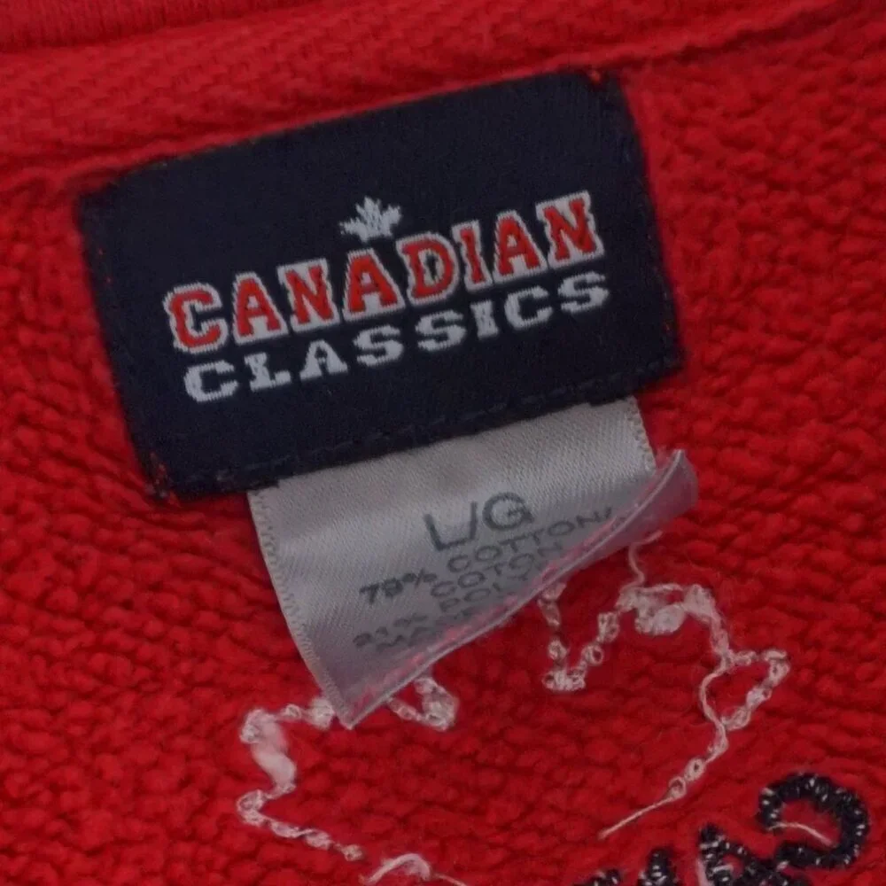 Vintage '90S Canadian Classics Red Navy Cotton Quarter Zip Pull Over Sweater L - Picture 11 of 11